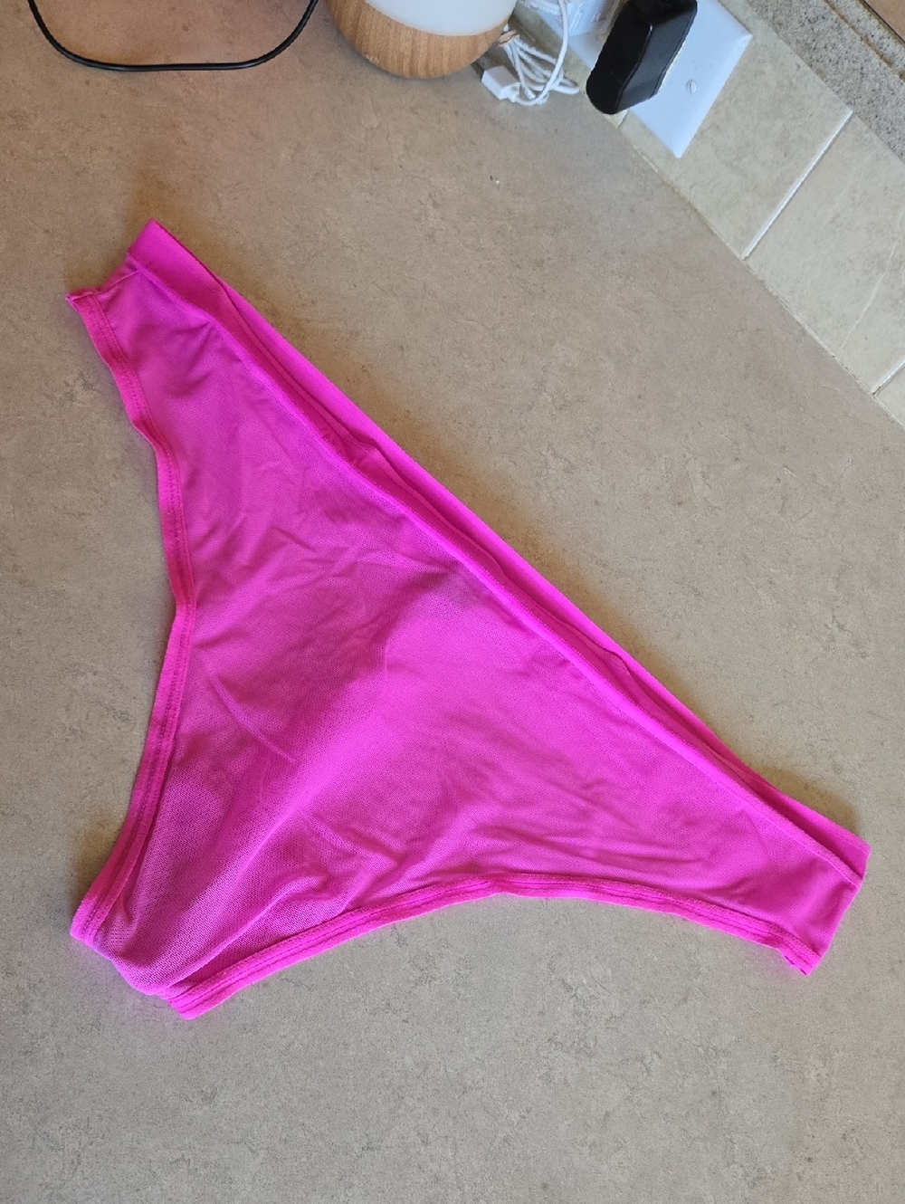 Curvy Couture Neon Pink Sheer Thong